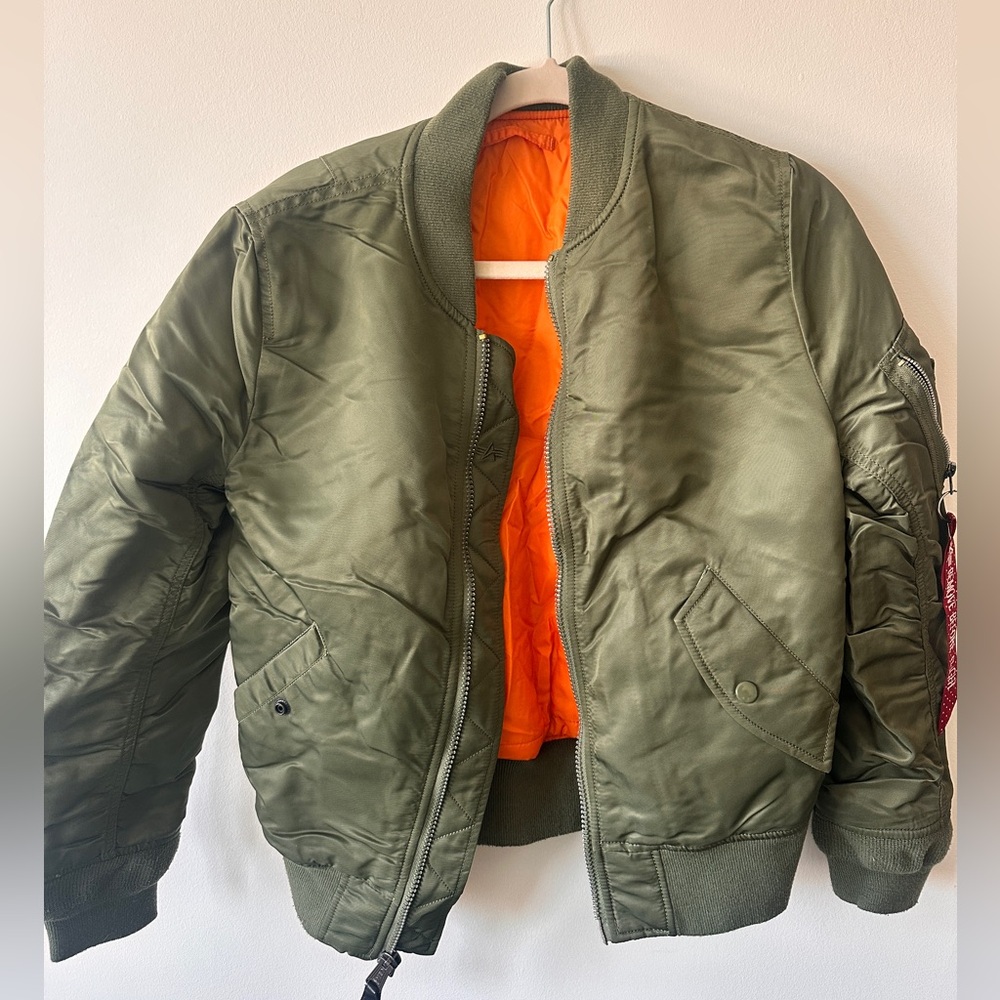 Alpha Industries green Bomber Jacket with Orange Lining (reversible)